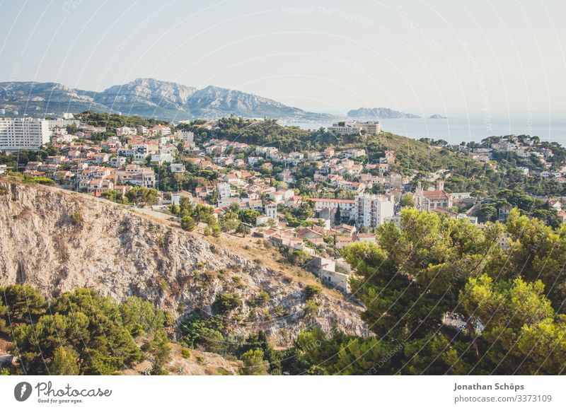 View over the roofs of Marseille Sunlight Light Copy Space top Panorama (View) Colour photo Deserted Day Roof City life tree Vantage point Travel photography