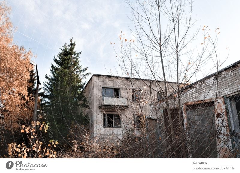 old brick house with balcony and trees in Chernobyl Vacation & Travel Tourism Trip House (Residential Structure) Nature Landscape Plant Sky Autumn Tree Leaf