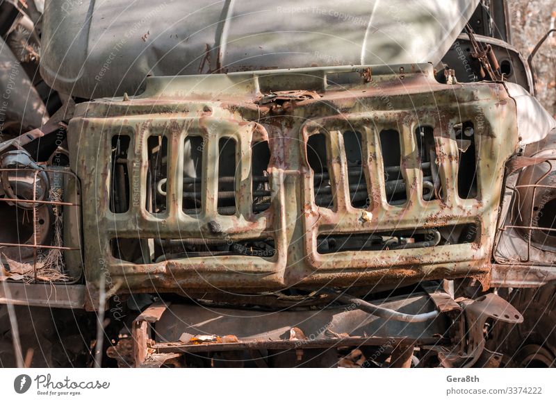 radiator rusty army truck in the forest in Chernobyl Vacation & Travel Tourism Trip Autumn Transport Car Old Threat Dangerous Environmental pollution Pripyat