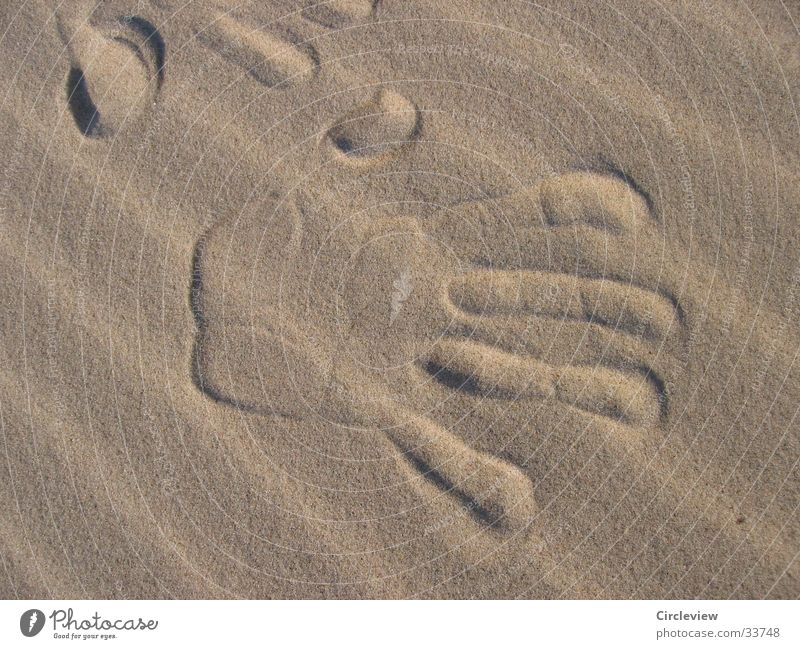 The transient impression of a journey Beach Hand Men`s hand Transience Impression Ocean Fingerprint Europe Sand Wind Sun Baltic Sea Baltic sand sea sand