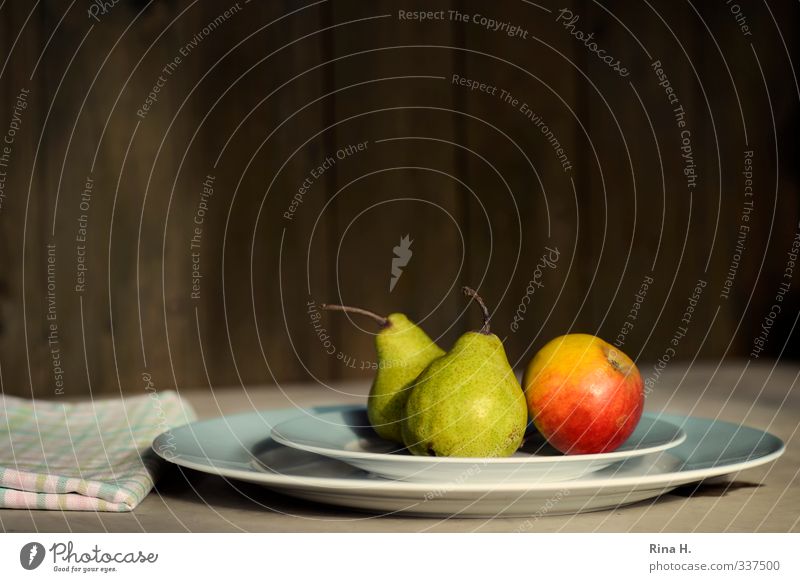 Apple and pears Food Fruit Pear Crockery Plate Healthy Eating Delicious Natural Green Red Vitamin Napkin Still Life Colour photo Exterior shot Deserted