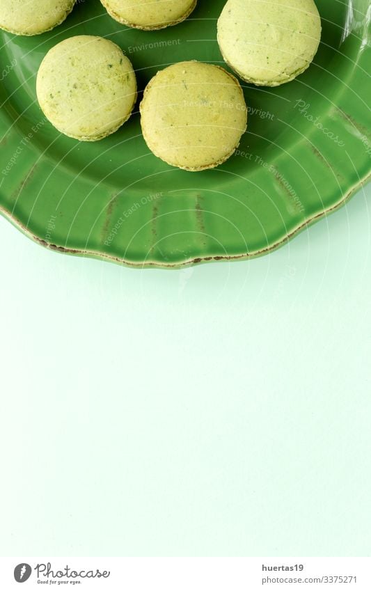 Homemade green macarons seen from above Food Dessert Candy Lifestyle Elegant Delicious Green Colour Tradition french Macaron sweet Snack colorful Bakery Tasty