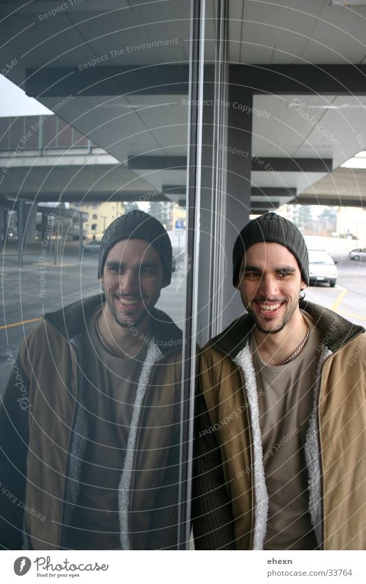 mirror mirror mirror Grinning Reflection Portrait photograph Contentment Man Laughter Train station