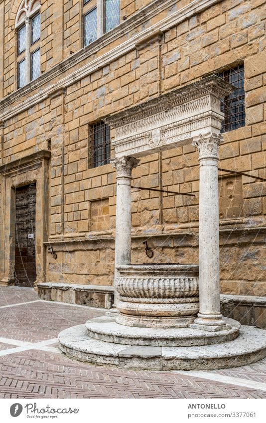 The Rossellino fountain in the historic center of Pienza Vacation & Travel Tourism Drinking Art Museum Architecture Culture Sunlight Spring Tuscany Italy Euro