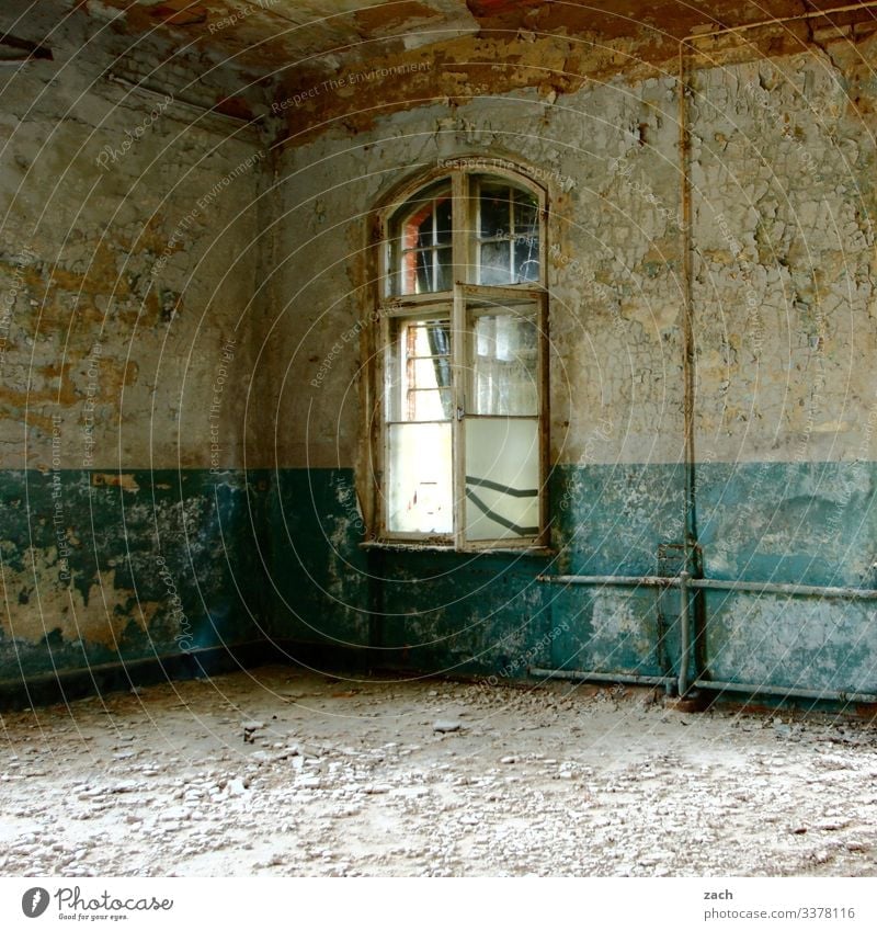 open window in an abandoned building Ruin Old Broken Decline House (Residential Structure) Interior shot Transience Destruction Wall (building) Wall (barrier)