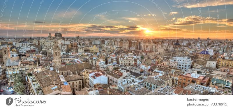 Sunset Over Historic Center of Valencia, Spain. Vacation & Travel Tourism Sightseeing House (Residential Structure) Landscape Sky Horizon Town Skyline Church
