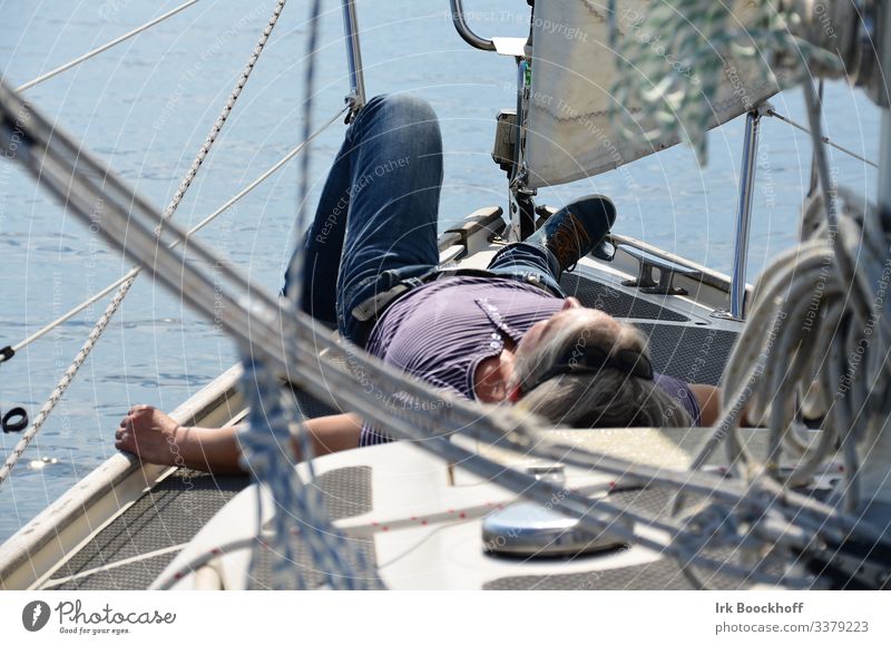Chilling on board Well-being Contentment Relaxation Calm Sailing Trip Summer Summer vacation Sunbathing Feminine 1 Human being Baltic Sea Sailboat Sailing ship