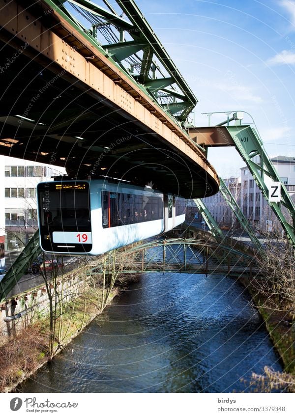 over the Wupper City trip Spring River Wuppertal Transport Public transit Suspension railway Driving Authentic Success Above Town Acceptance Dependability