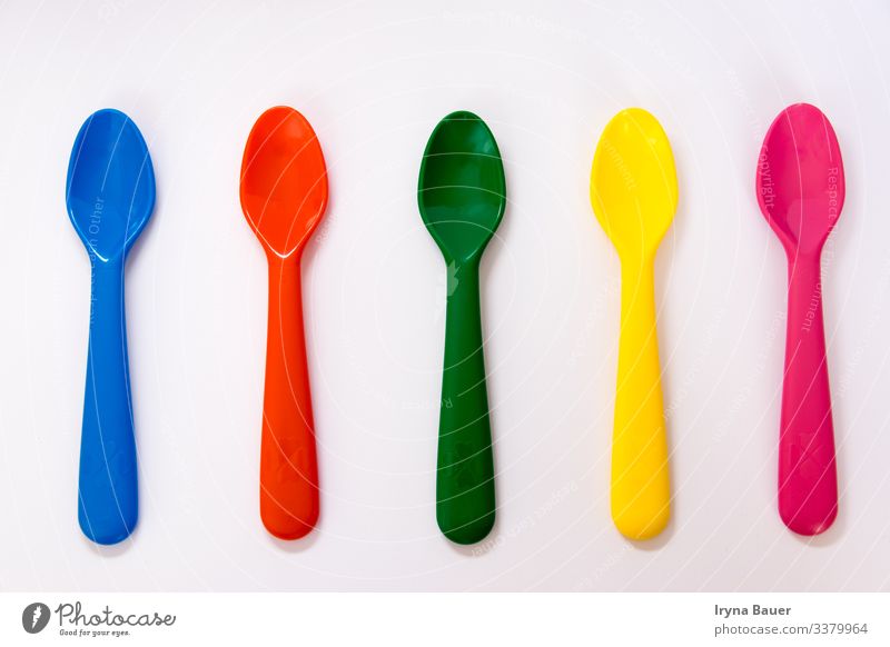 Baby Colorful Plastic Spoons Stock Photo, Picture and Royalty Free