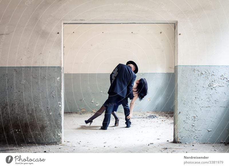 Dancing couple in an old building Couple Woman Man dance Passion Dance forbidden Love Quarantine tenderness tango couple dance Hiding place two Room Patina