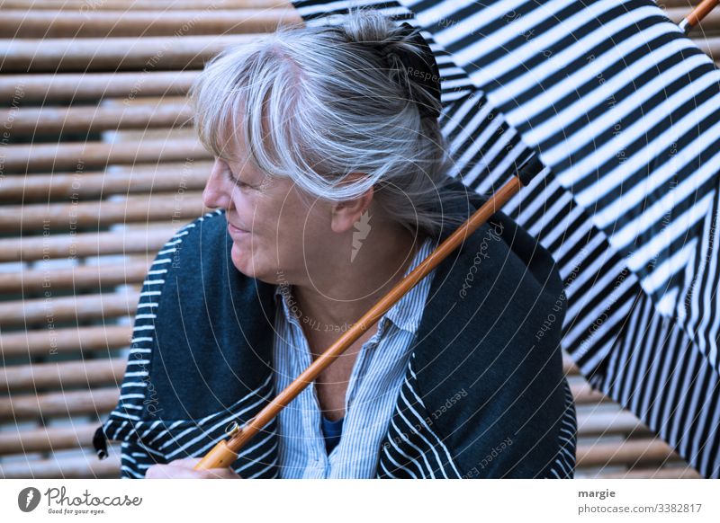 Favourite human being |Thank you! Stripe Sunshade Bench Umbrella Umbrellas & Shades Mother grandma grandmother Human being Woman Senior citizen favourite person