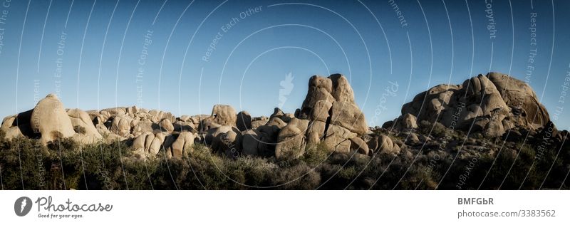 Panorama Rock Group in Joshua Tree National Park in USA California Cairn Hill stone mountain Rock formations Joshua Tree Park Americas united states of america