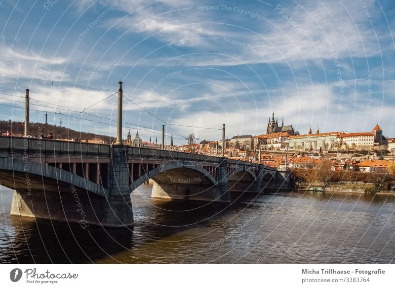 View to the Prague Castle and the old town Town Czech Republic Old town River The Moldau Bridge Tourism Vacation & Travel Exterior shot Europe City trip