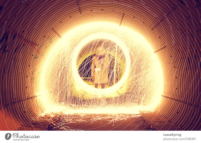 Steelwool Light Painting In Tunnel Masculine Man Adults Youth (Young adults) Life 1 Human being 18 - 30 years Spring Small Town Downtown Outskirts