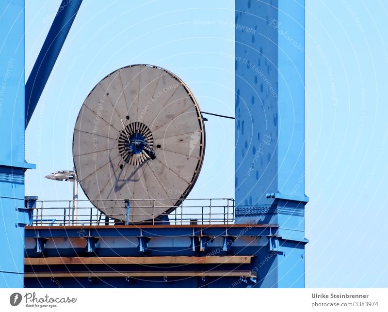 Crane system in the port of Hamburg terminal Loading Harbour Metal Slice burchardkai Port of Hamburg Container terminal detail Blue Potter's wheel Navigation