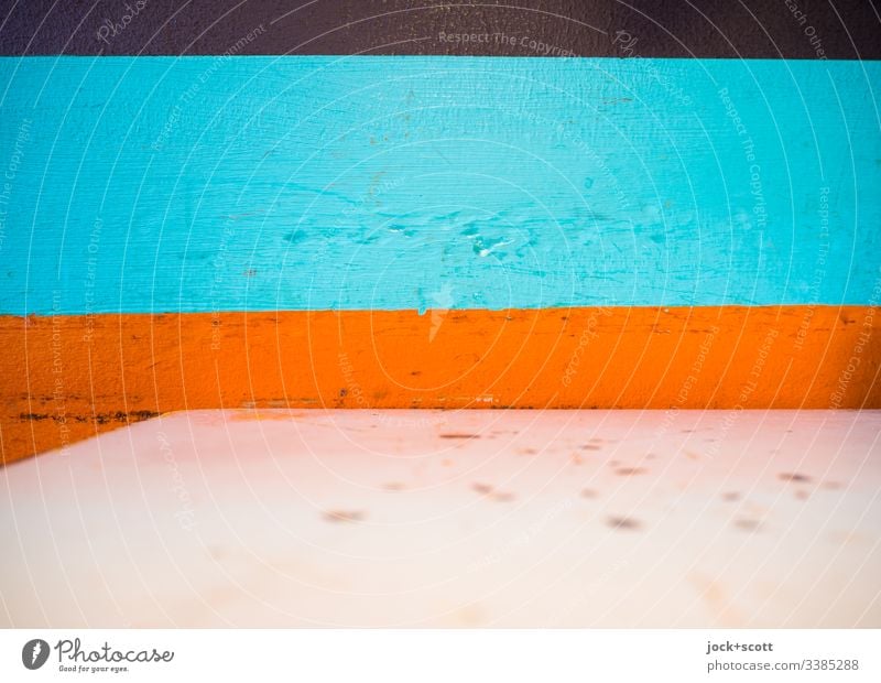 Ugh! | dirty table in front of colored wall Wall (building) Wall of color Detail Stripe Structures and shapes Abstract Pattern Design Style Background picture