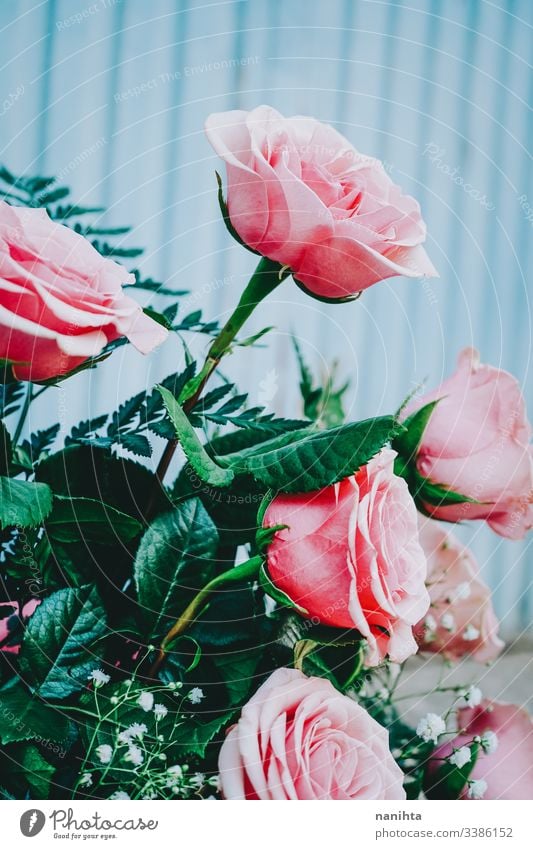 Beautiful Bouquet in Pink Wrapping Paper. Roses and Other Delicate  Beautiful Flowers Stock Photo - Image of bloom, decoration: 142162412