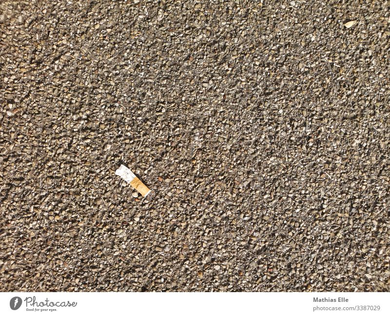 Cigarette butts on the sidewalk Cigarette Butt Smoking Poison Deserted Filter-tipped cigarette Addiction Copy Space top cease glowing nicotine stick