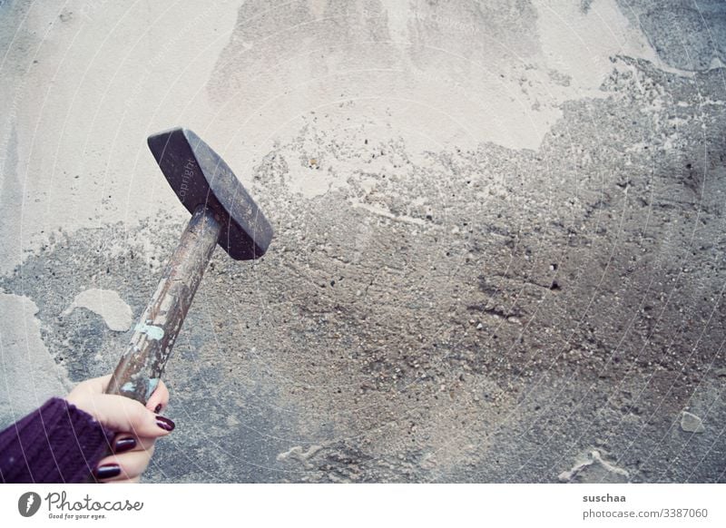 break through a wall with a hammer Photochallenge Hammer Tool Broken Force brachial Metal Craftsperson Anger destructive rage masonry Craft (trade) Woman Hand