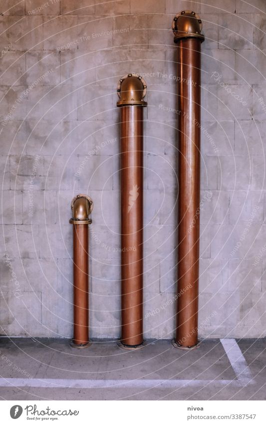Copper tubes Conduit conduit reeds Concrete Wall (building) Modern modern architecture Transmission lines Wall (barrier) Colour photo Gray Deserted Pipe Line