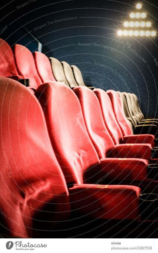 Cinema chair Movie hall Sit Seating Comfortable Film industry Movie theater seat Theatre Culture Leisure and hobbies Red Armchair Light Looking Empty