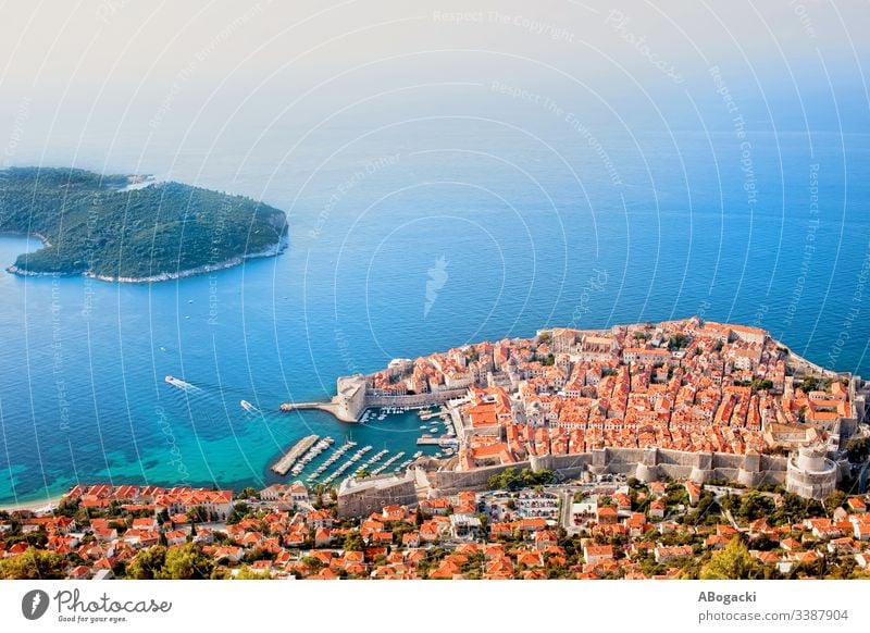 City Of Dubrovnik On The Adriatic Sea Aerial View dubrovnik croatia city aerial view landmark famous sea historic medieval architecture tourist destination