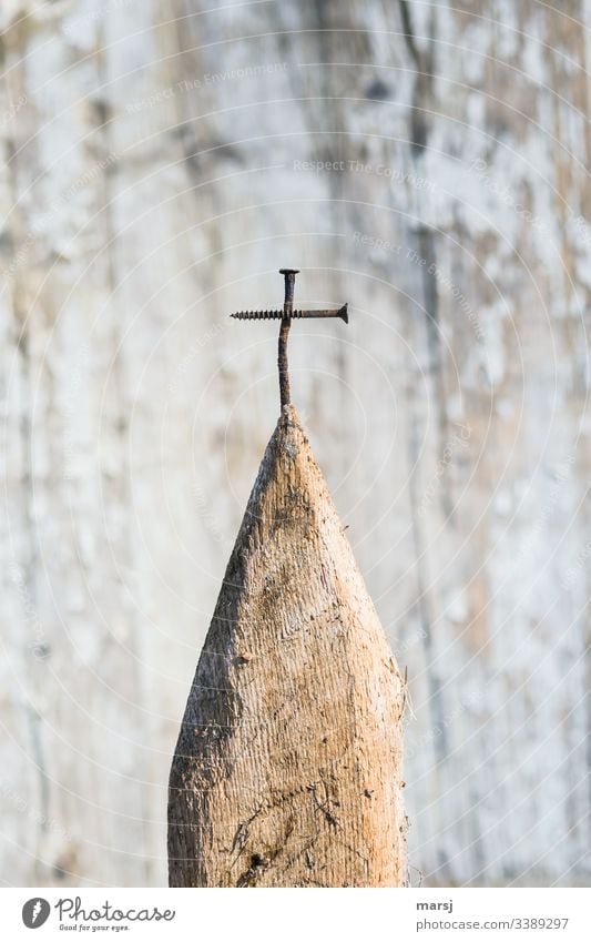summit cross Crucifix Religion and faith Peak cross Nail Screw Wood Point Crossed Easter Good Friday Old corroded tranquillity Hope Symbols and metaphors