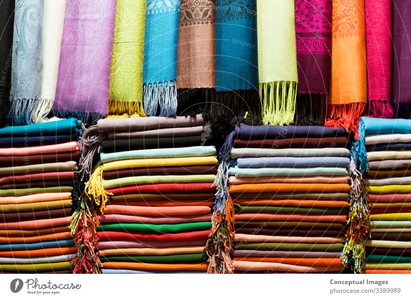 Pashmina Shawls at the Grand Bazaar, Istanbul, Turkey. Asia. asia asian background bazaar bazar bright cashmere cloth color colorful colour cotton decor fabric