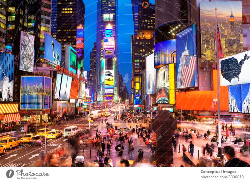New York Icons in Times Square at dusk - (created with images by the artist) New York City USA Travel photography Vacation & Travel Tourism Destination america