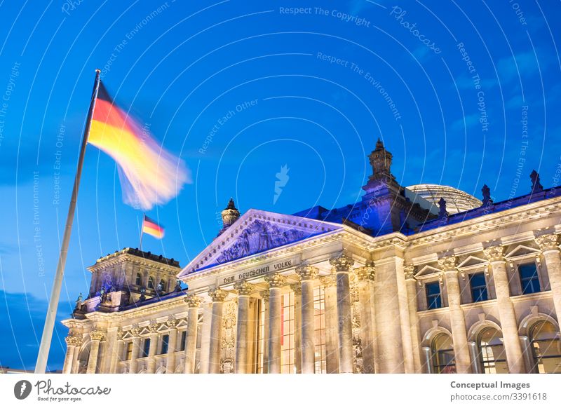 The Reichstag at dusk, Berlin, Germany. architectural architecture attraction berlin building bundestag capital city cityscape congress destination destinations