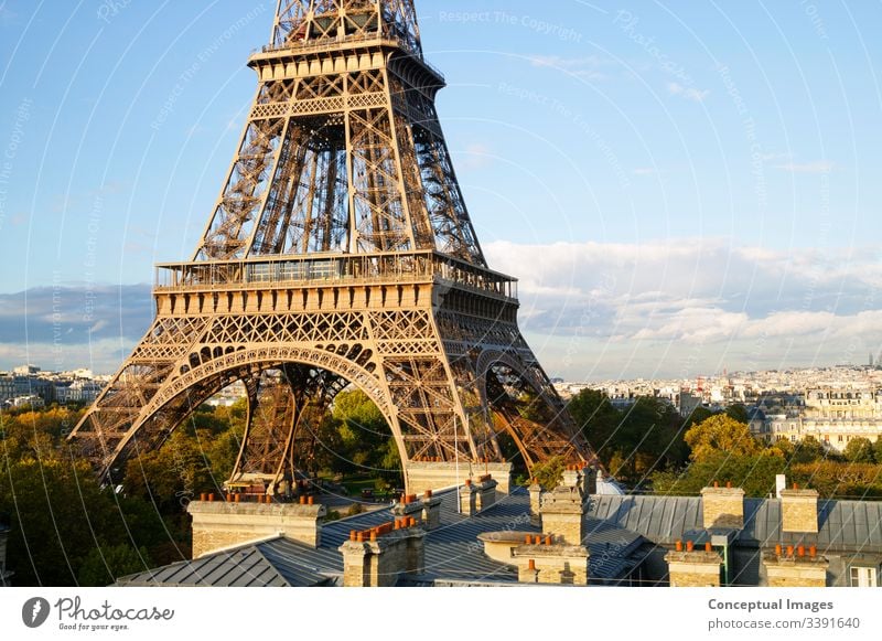 Elevated view of the Eiffel Tower, Paris. France. architectural architecture attraction beautiful building capital city cityscape dawn destination eifel tower