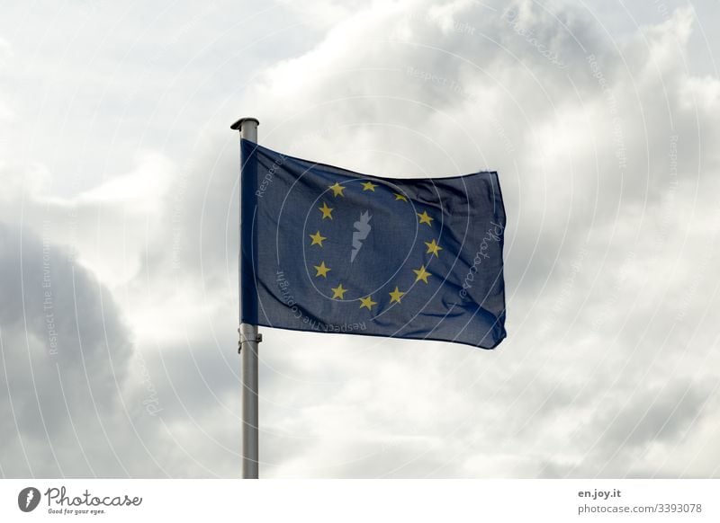 European flag in front of cloudy sky Flag Europe European Union Blue Sky Clouds stars Flagpole