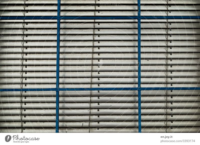 Blinds behind window Warehouse Part of a building Industry Factory dirt Old Roller shutter Folding shutter Roller blind roman blind Raf roll shutter Pane Light