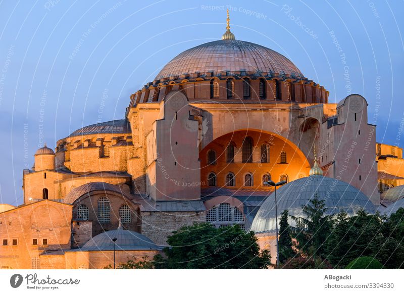 Hagia Sophia at dusk in the city of Istanbul in Turkey Ayasofya byzantine constantinople turkey building Turkish historic heritage landmark middle east