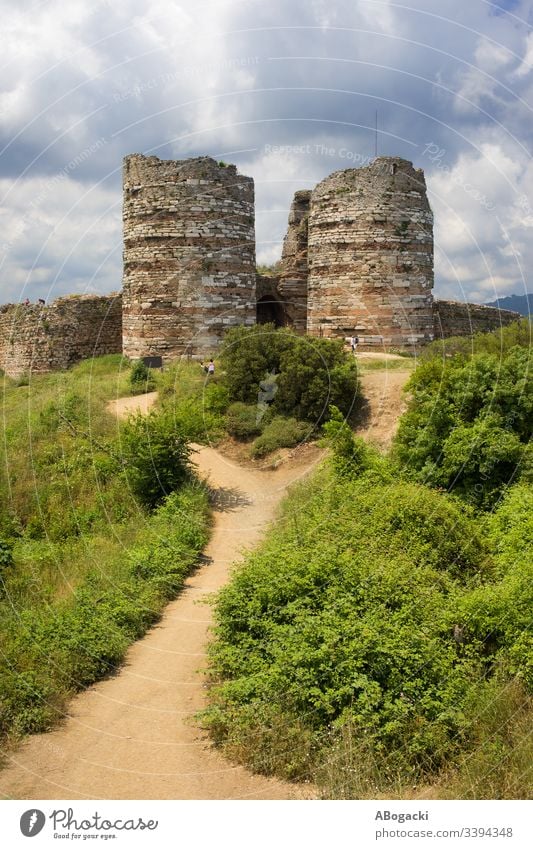 Ruins of Yoros Castle (Genoese Castle) Byzantine architecture in Turkey yoros castle fort fortress fortification wall tower bastion path footpath style