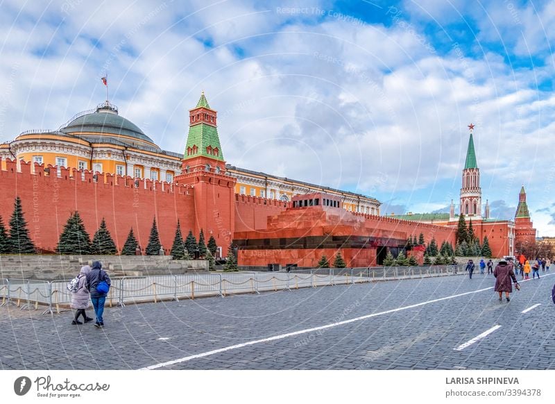 Moscow Kremlin with mausoleum of Lenin - fortified complex in center city on Red Square, Moscow, Russia moscow kremlin landmark square tower red architecture