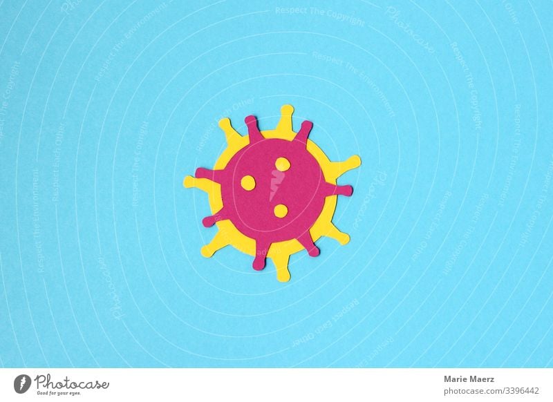 Coronavirus | Illustration of a virus cut out of paper on a light blue background Virus Bacterium Infection flu Settings pathogenic Illness Healthy medicine
