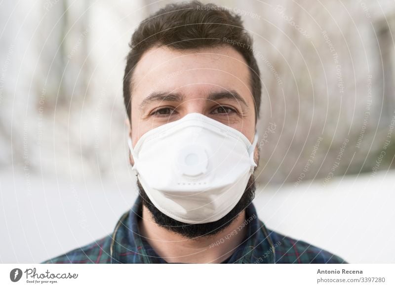 Outdoors man with mask contagion contagious one person disease epidemic face mask illness arab middle eastern mers coronavirus medical mask population protect