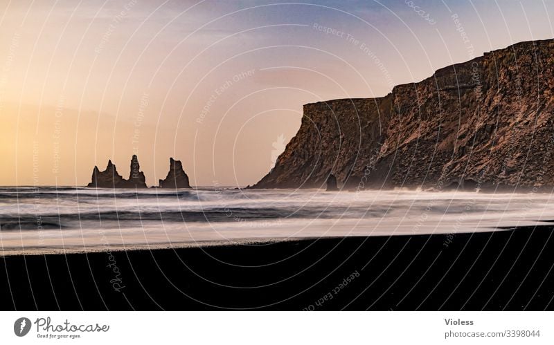 Beach, Reynisfjall, Iceland, sunset, lava, waves, rock needles Sunset Dyrholaey Lava Coast Waves