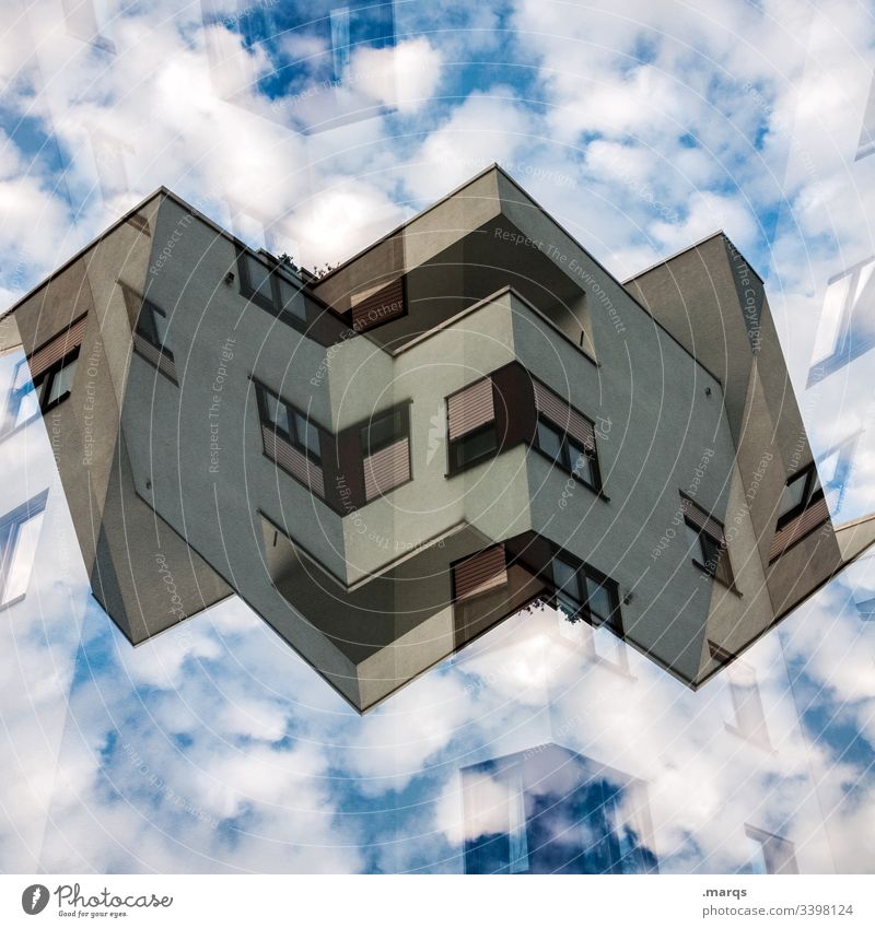 origami House (Residential Structure) Architecture Abstract Double exposure Sky Clouds Symmetry Future Apartment Building dwell Hover optical illusion