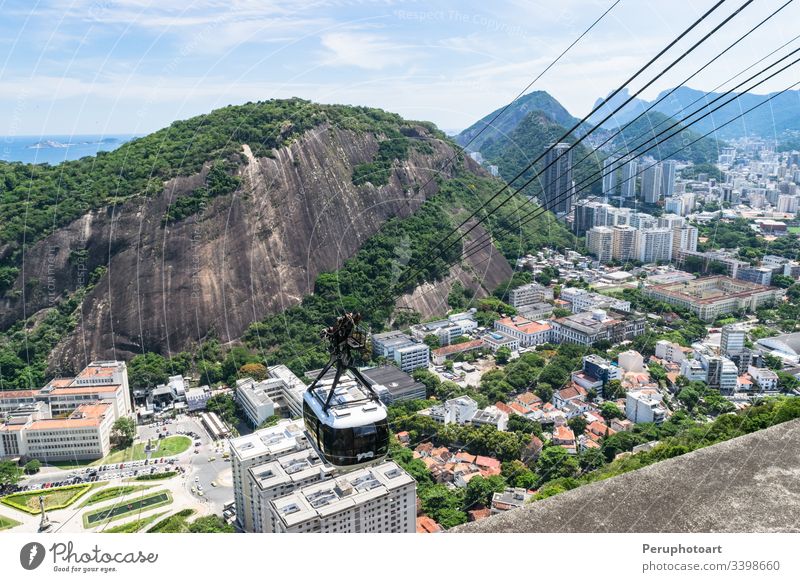 View of the funicular cableway in the viewpoint of Sugar Loaf. botafogo brazil city hill mountain panorama rio travel urca aerial america bay beach brasil