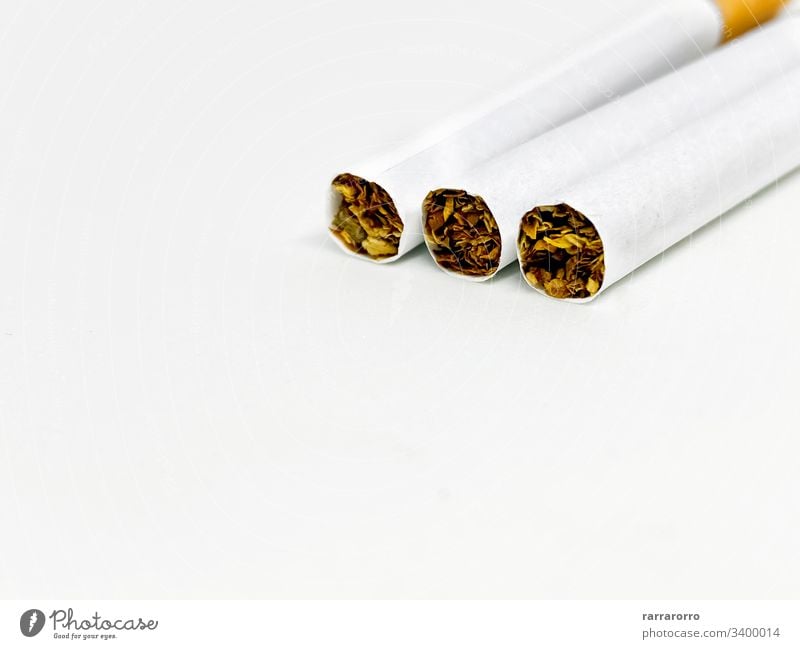 close-up view of three cigarettes group concept cancer nobody toxic background unhealthy habit smoke tobacco closeup addiction ashtray backgrounds bad habit