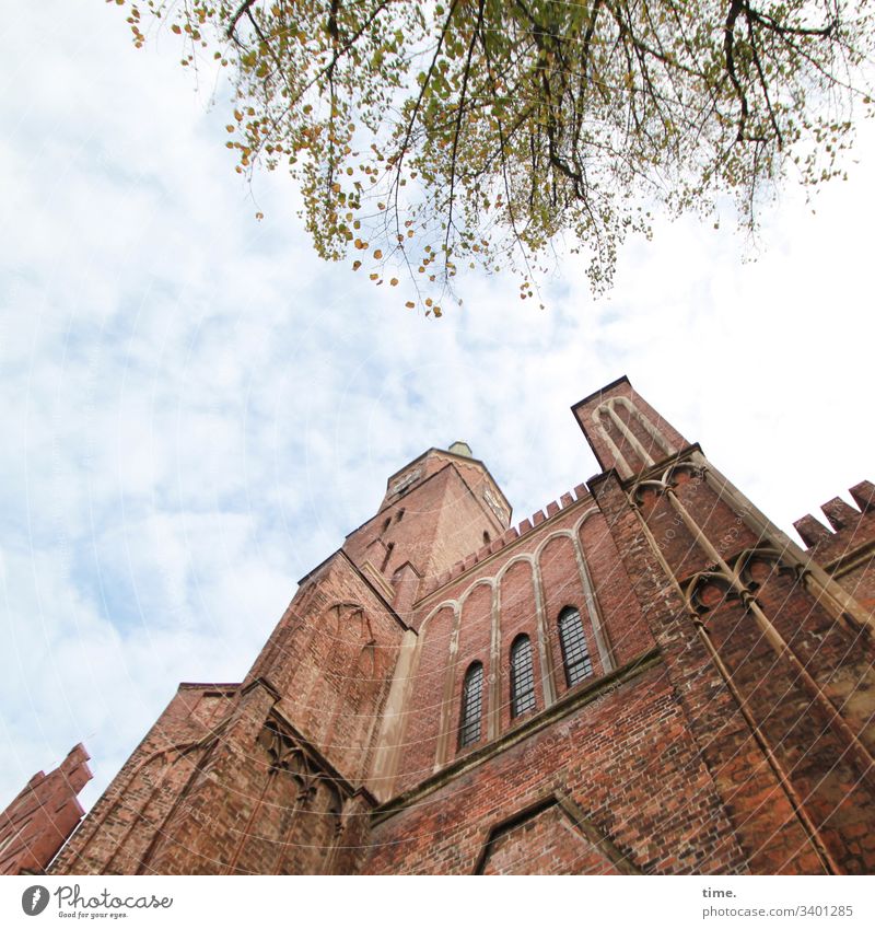 Got the stone baked and left the church in the village ::: Brandenburger Domstift Church Architecture Brick brick wall Tower Sky Clouds Facade Window Historic