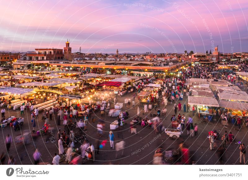 Jamaa el Fna market square in sunset, Marrakesh, Morocco, north Africa. marrakesh morocco marrakech africa jamaa fna crowd african jemaa business travel tourism