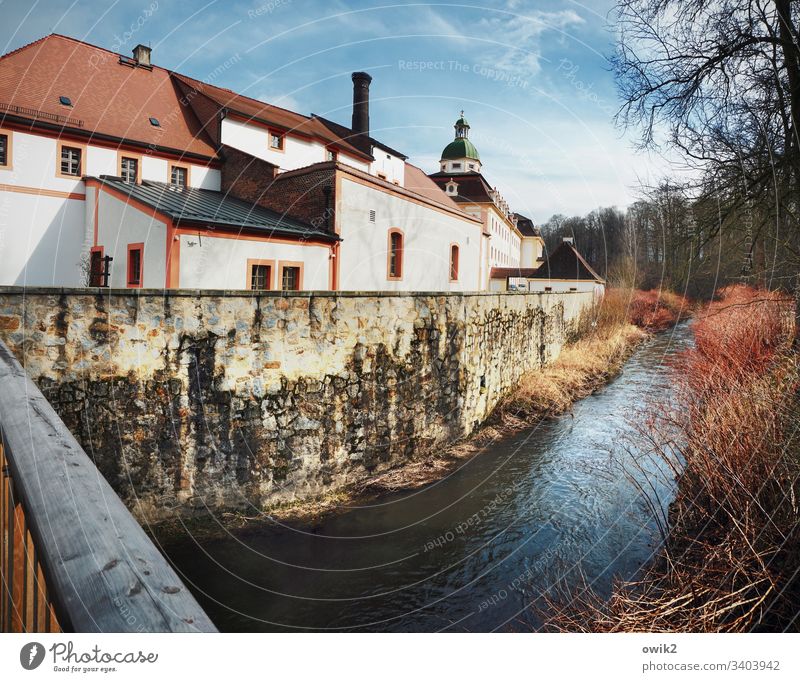 Old monastery on the Neiße Monastery Saxony Silesia Neisse Manmade structures abbey Church Church spire River Border Eastern Germany border river Bridge