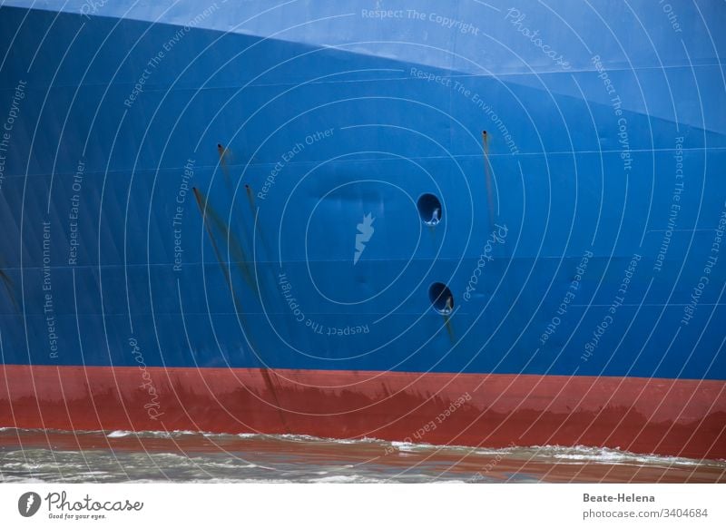 Search for clues 3 ship Bow holes Tracks signs of ageing Blue Red Water Watercraft Detail