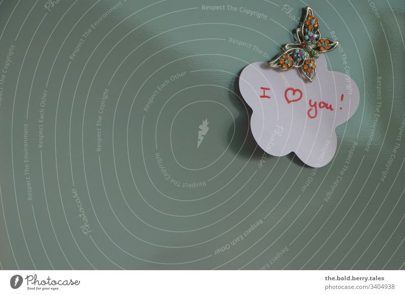 I Love You Display of affection confession of love token of love vowed to love i love you pinboard post-it Post-it note Butterfly Emotions Colour photo