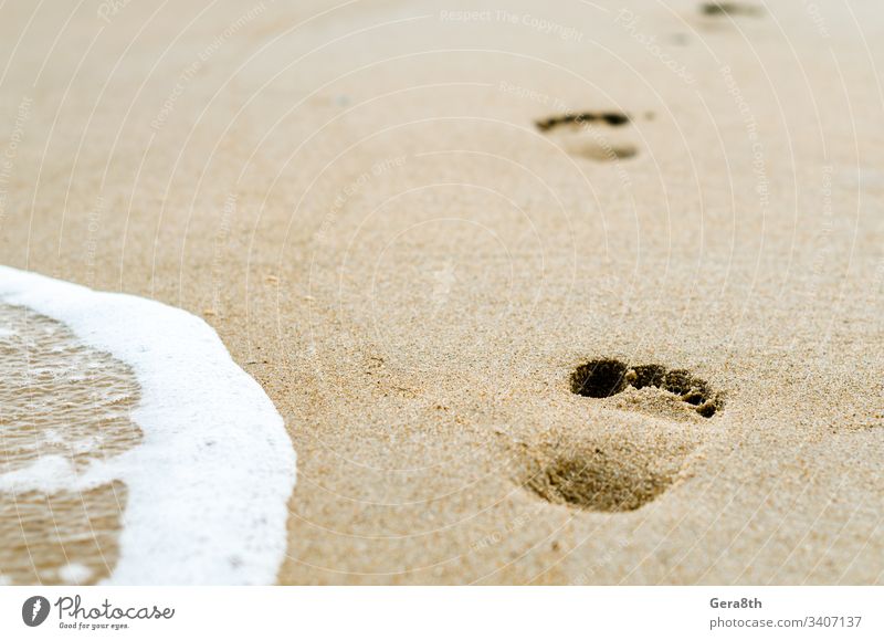 footprints in the sand on the beach near the surf background closeup foam nature sea sea surf wallpaper water white yellow yellow sand