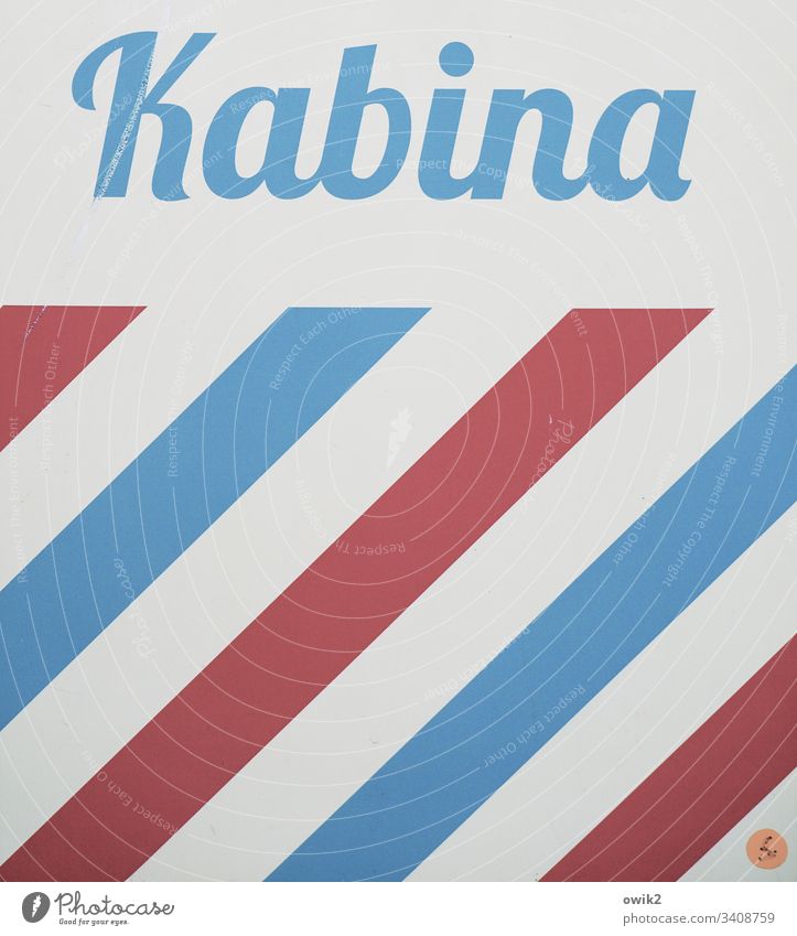 Photo booth Poland cabin Kabina Photos lettering Retro Stripe Simple Colour Eastern Europe Blue Red White Deserted Exterior shot Line Abstract Pattern