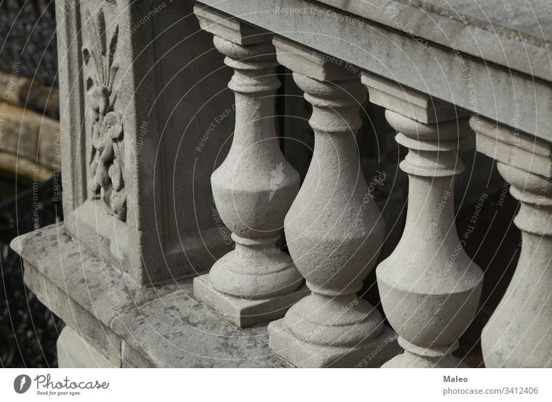 Balustrade of stone columns lit by the sun ancient architectural architecture background baluster balustrade classic classical construction decoration design